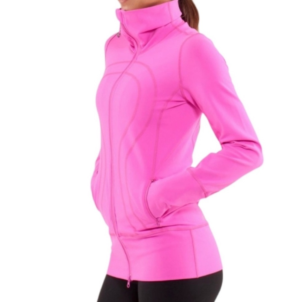 Lululemon Hot Pink Pow Pink In Stride Zip Up Jacket Thumbholes Sz 4